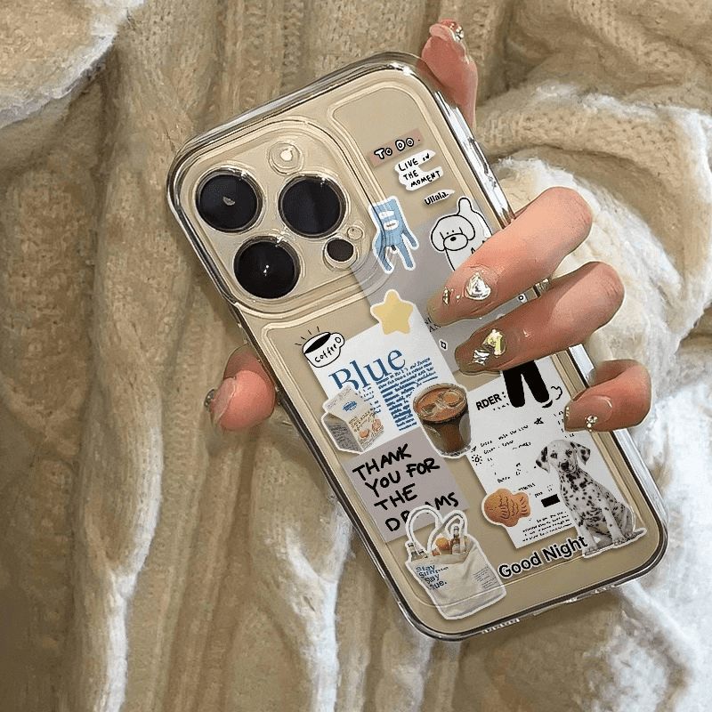 Coffee-themed Transparent Phone Case With Cute Animal Designs