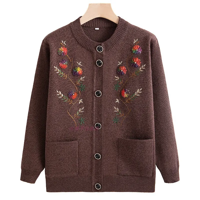 Mom's Winter Sweater Cardigan Spring And Autumn - Coffee
