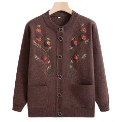 Mom's Winter Sweater Cardigan Spring And Autumn - Coffee - View 1