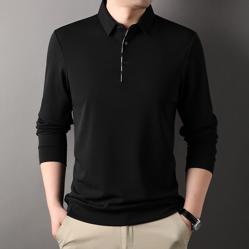 Men's Spring Autumn Long-sleeve Polo Shirt With A Turn-down Collar