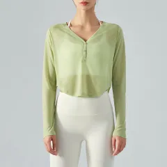 Loose V-neck Yoga Blouse Long Sleeve T-shirt Casual Draping Effect - Celery Juice - View 1