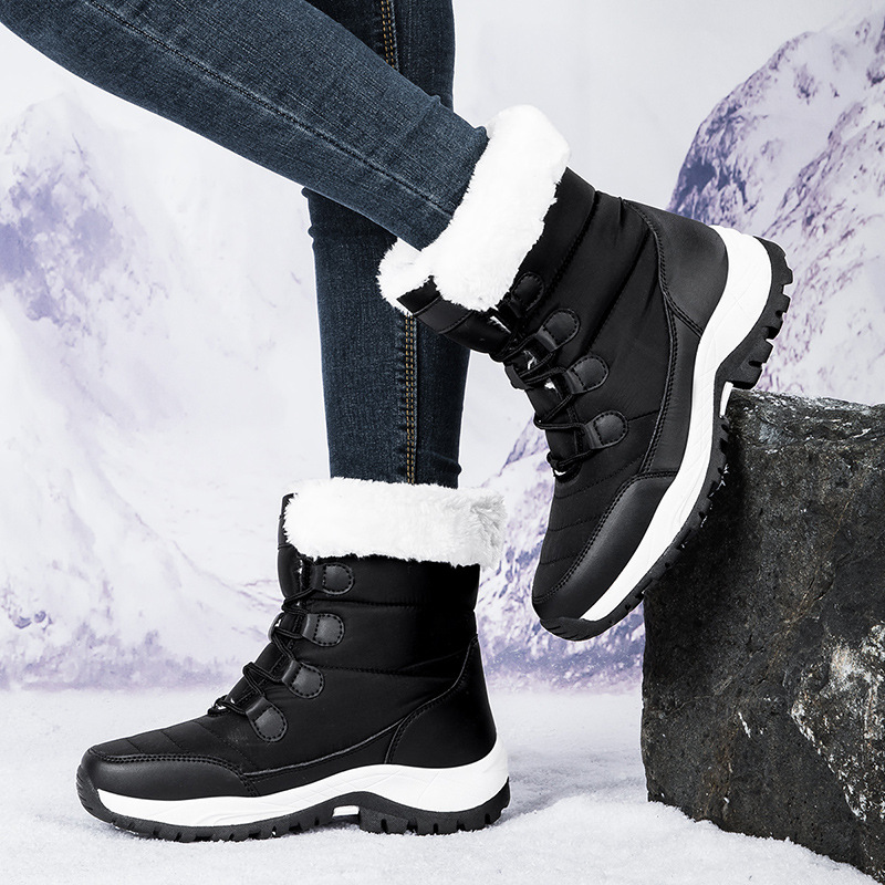 Fleece-lined Thickened Warm Wear-resistant Outdoor Hiking Shoes - Image 1