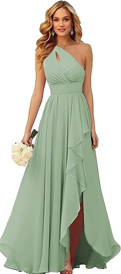 Women's Solid Color Versatile Split Lace up Long Chiffon Dress Green - Shop at LoveMi