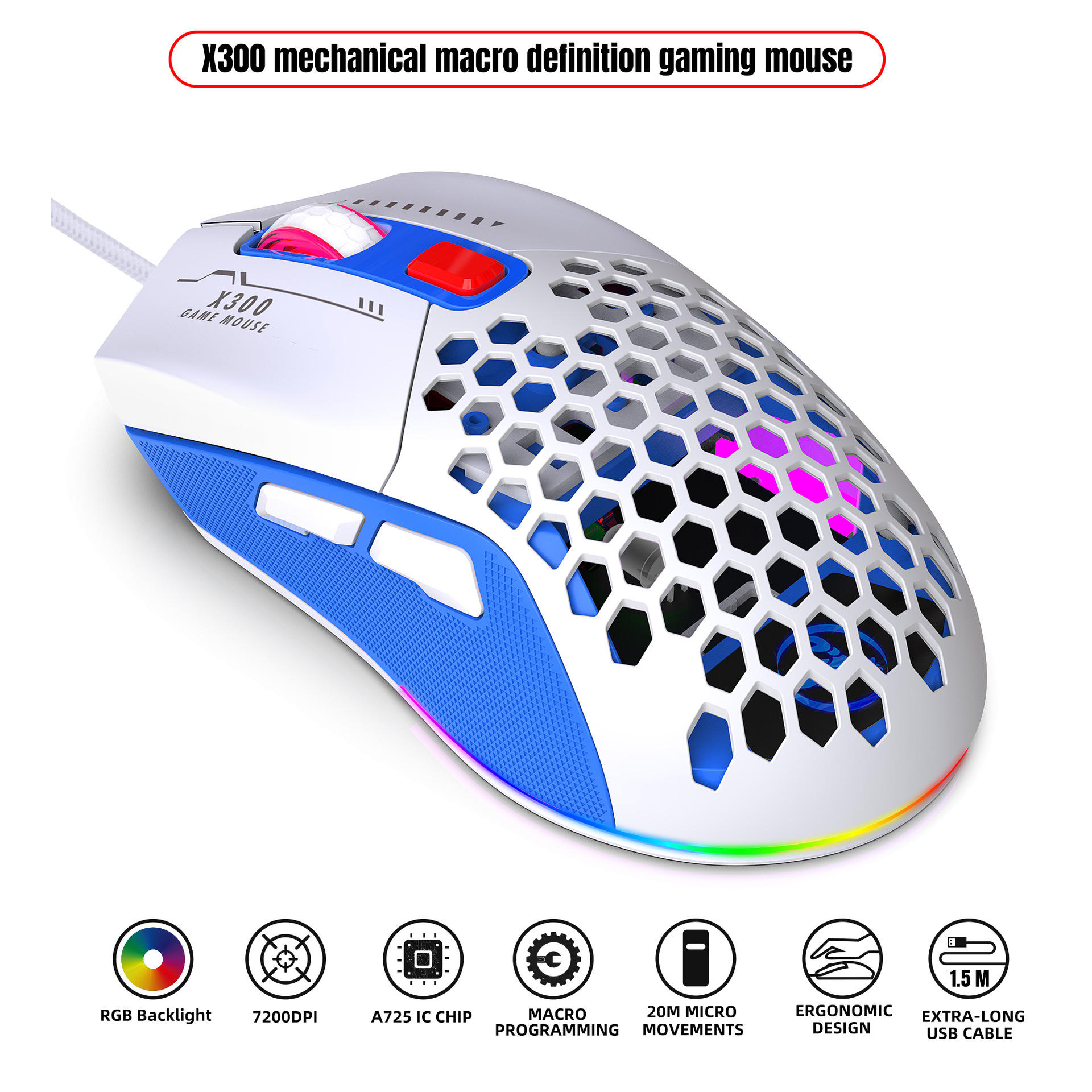 Hollow Out Wired E-sports mus RGB Luminous Lightweight - Miniatyr 24