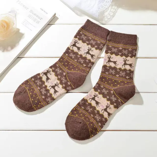 Christmas Elk Angora Wool Mid calf Socks Coffee - Shop at LoveMi