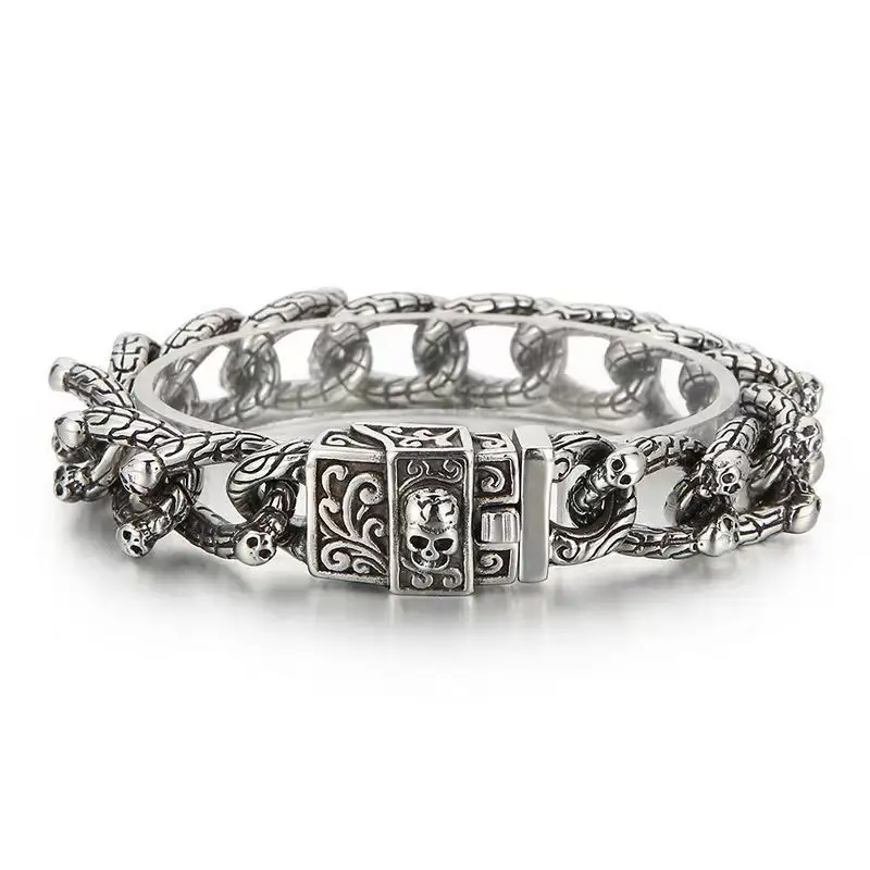 Vintage Pattern Buckle Bracelet Punk Hip Hop Street Trendy Men Skull