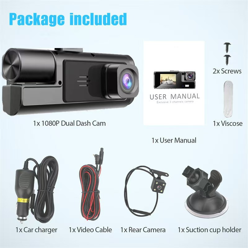 2-inch 3-lens Dashcam HD Night Vision 1080P