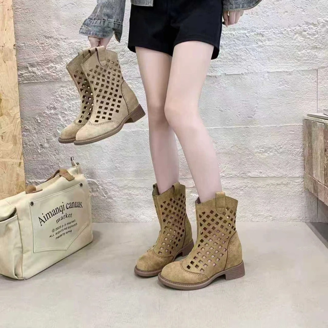 7cm Hollowed-Out Mesh Sandals Mid-Calf Short Boots 15 59a7811d 602d 4ca8 a1b7 ad5bc73679de