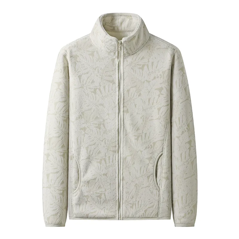 Maple Leaf Camouflage Double-sided With Velvet Stand Collar Fleece Sweater - Ivory