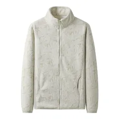 Maple Leaf Camouflage Double-sided With Velvet Stand Collar Fleece Sweater - Ivory - View 1