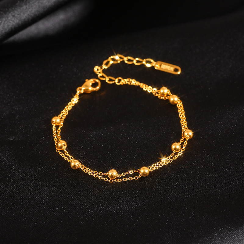 Gold Vintage Double-layer Bracelet For Women Titanium Steel Ornament