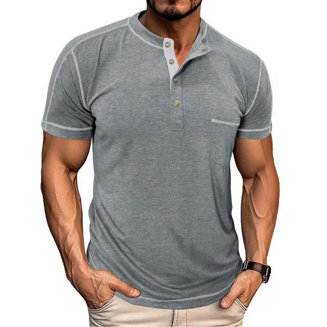 Men's Retro Short Sleeve T shirt Color block Crew Neck Gray - Shop at LoveMi