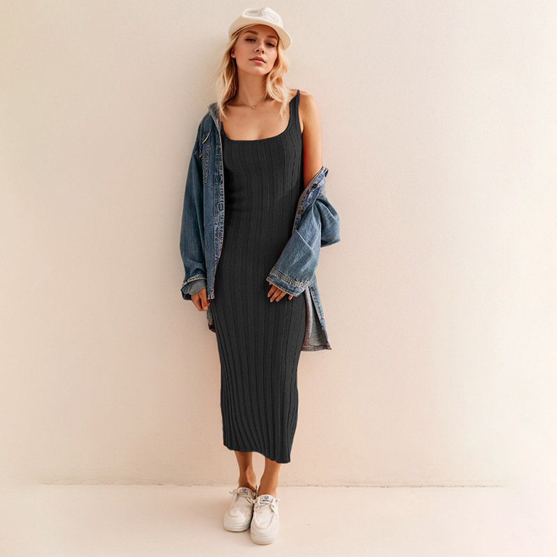 Solid-color Fashionable Long Sleeveless Vest Dress For Summer