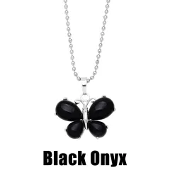 Crystal Agate Butterfly Necklace Pendant Neck Accessories - Black Agate - View 1