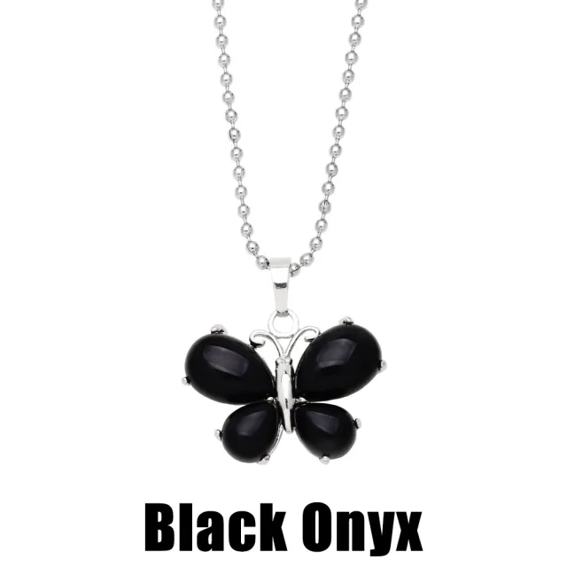 Crystal Agate Butterfly Necklace Pendant Neck Accessories Black Agate - Shop at LoveMi