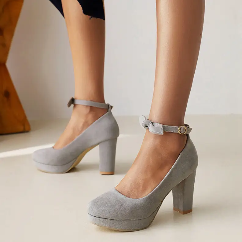 European And American-style Women's Round-toe Chunky-heeled Pumps For Foreign Trade