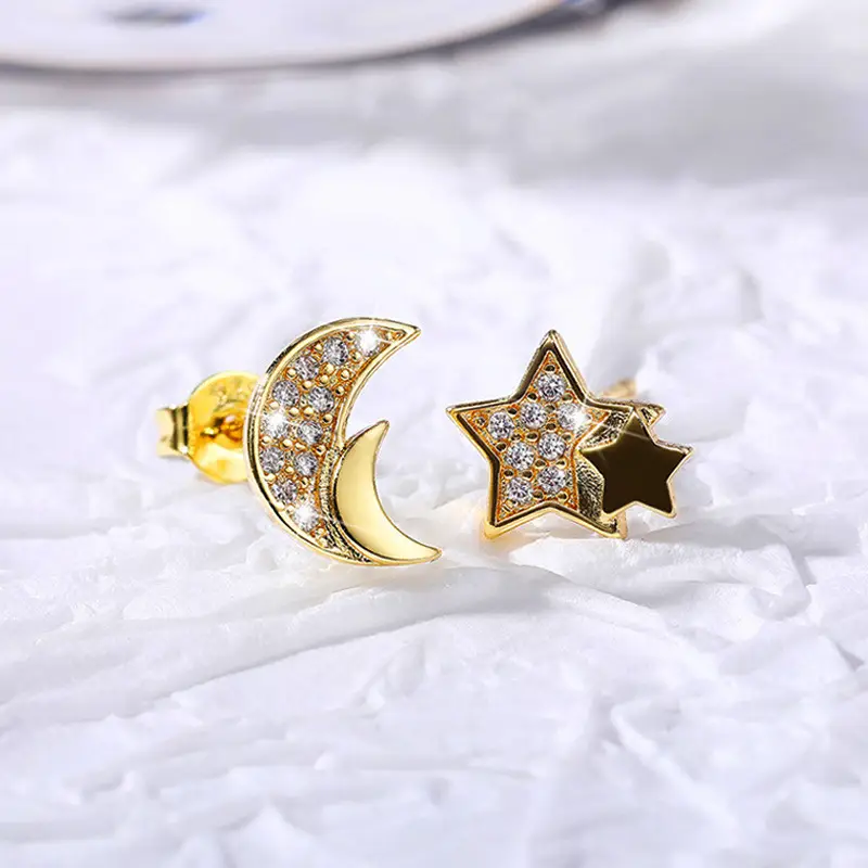 Copper alloy zircon pentagonal star earrings