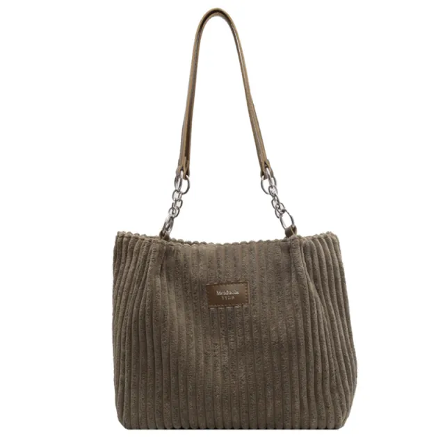 Retro Large Capacity Shoulder Bag Casual Simple Portable Shopper Tote Bag Corduroy Solid Commuter Zipper Women's Handbag Green - Shop at LoveMi
