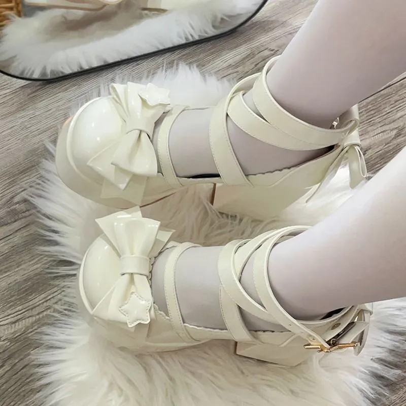 Women's Mary Jane Sweet Round Toe Cute Chunky Heel High Heels - Beige