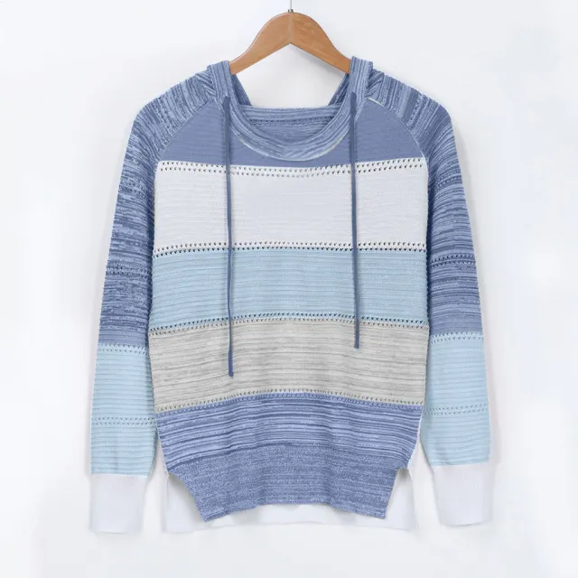 Autumn And Winter Round Neck Long Sleeve Pullover Multicolor Sweater Blue - Shop at LoveMi