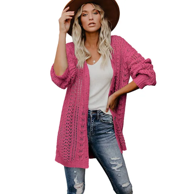 Autumn And Winter Sweater Cardigan Solid Color Knitted Button Coat For Women Lc271664 Rose Red - Shop at LoveMi