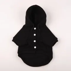 Autumn And Winter Pet Clothes With Coat And Cap Hoodies - Black - View 1