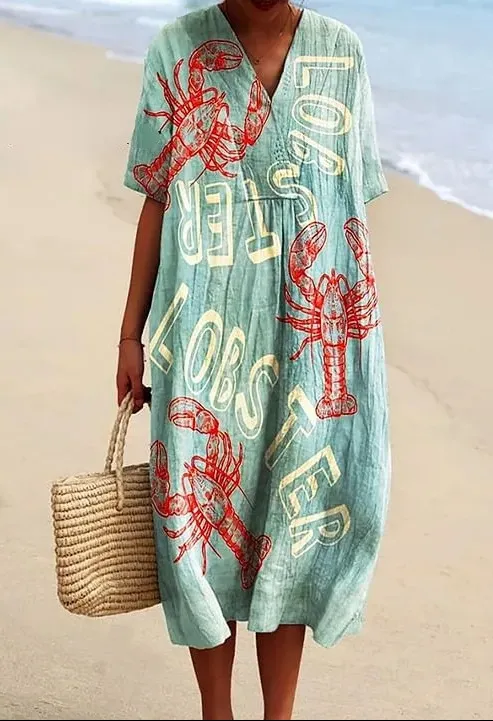 Cross-border Independent Station Shirt Dress Women's Casual Floral 3D Printed Sleeve Skirt - Style 38