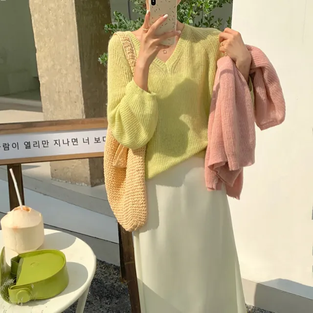 Sea Wool Knitwear Popular Milk Series Wear French Advanced Yellow Green - Shop at LoveMi