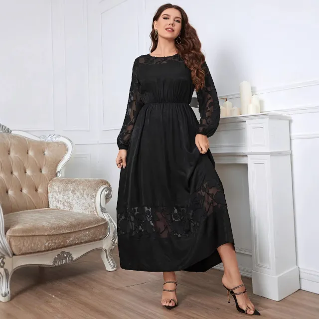 Slightly Fat Over The Knee Lace Dress Slimming Autumn Black - Shop at LoveMi
