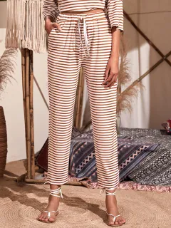 Casual Home Loose Straight Cropped Pants Women's Clothing - White - View 1