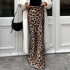 Leopard Print Satin Fishtail Skirt Skirt - Leopard Print - View 1