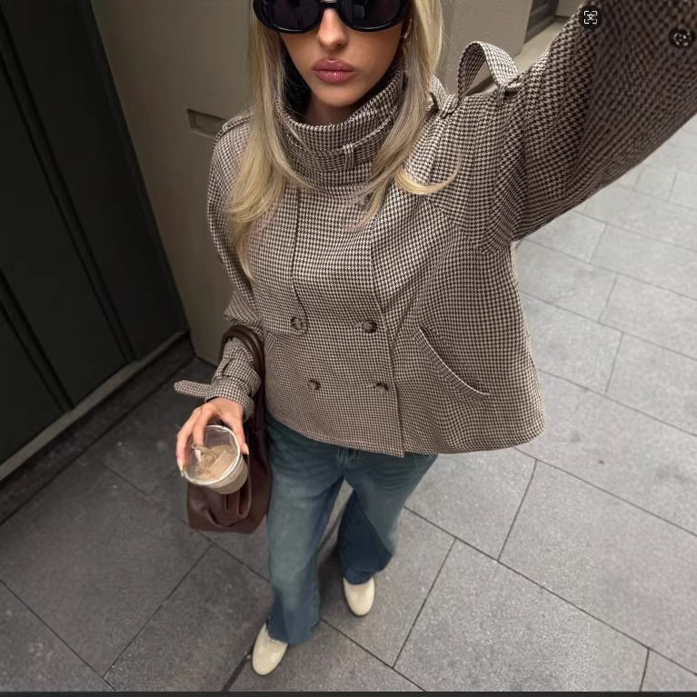 Womens Relaxed-fit Casual Houndstooth Coat — foto 3