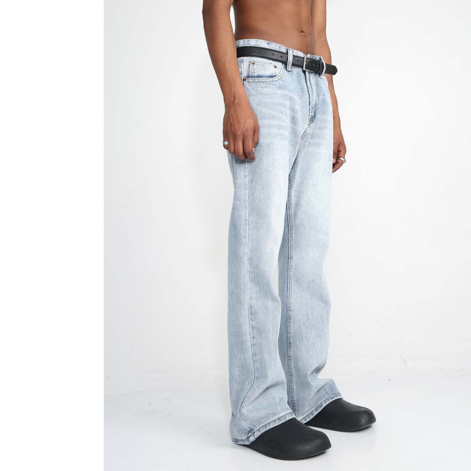 Straight All-matching Solid Color Jeans No Stretch