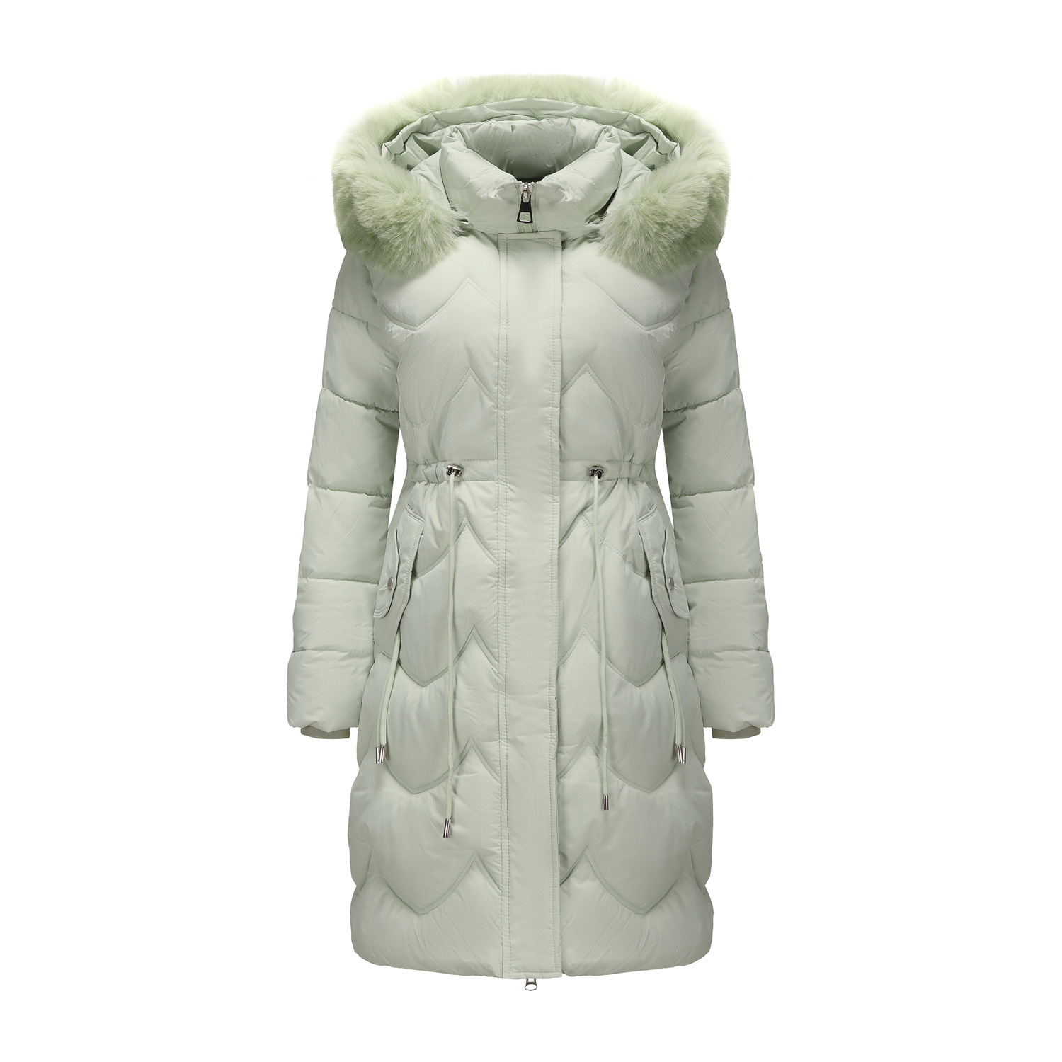 Big Fur Collar Mid-length Thickened Waist-cinching Cotton Coat - Image 1