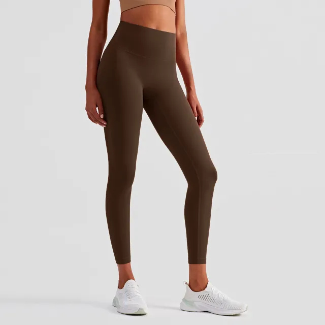 Yoga Pants Nude Feel High Waist Peach Hip Slim Fit Fitness Pants Female Chestnut - Shop at LoveMi