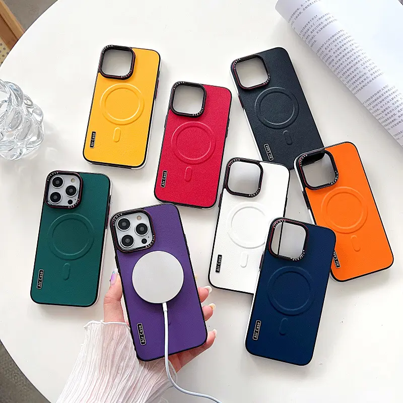 Plain Leather Phone Case Magnetic Suction Contrast