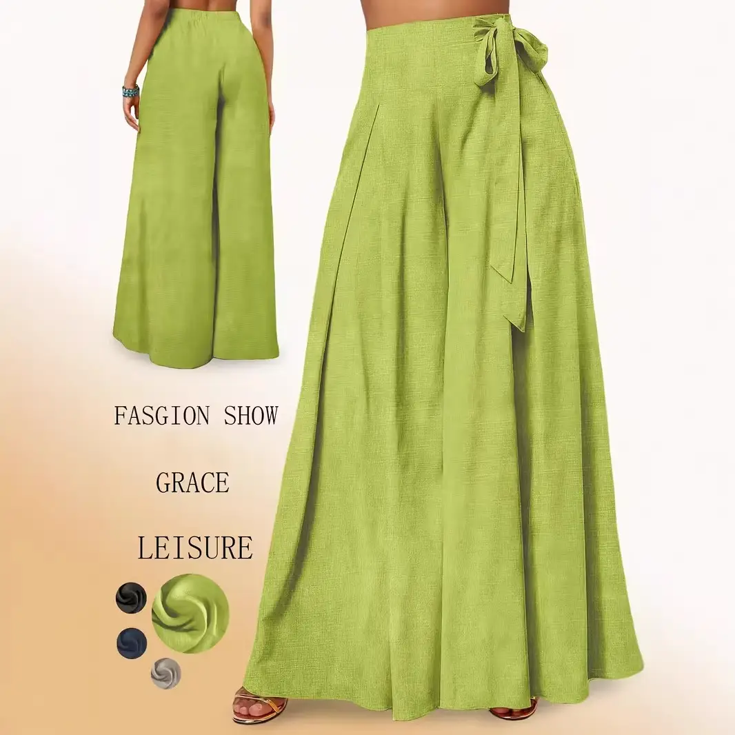 Lace-up Wide-leg Culottes With Pleats European Size Versatile And Easy To Match