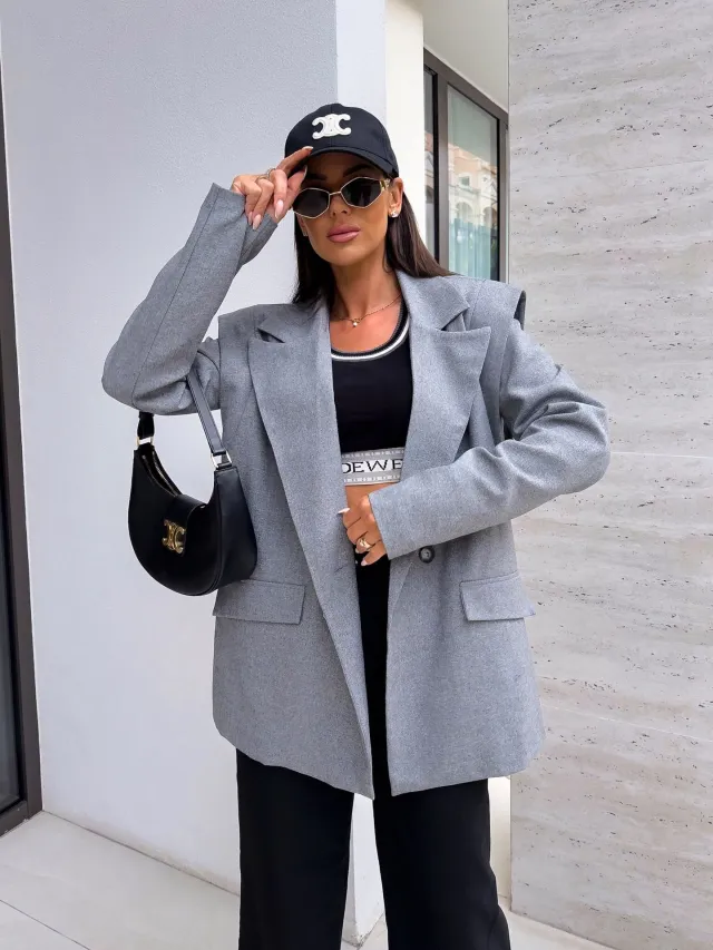 Solid Color Fashion Casual Small Suit Coat For Women Gray - Shop at LoveMi