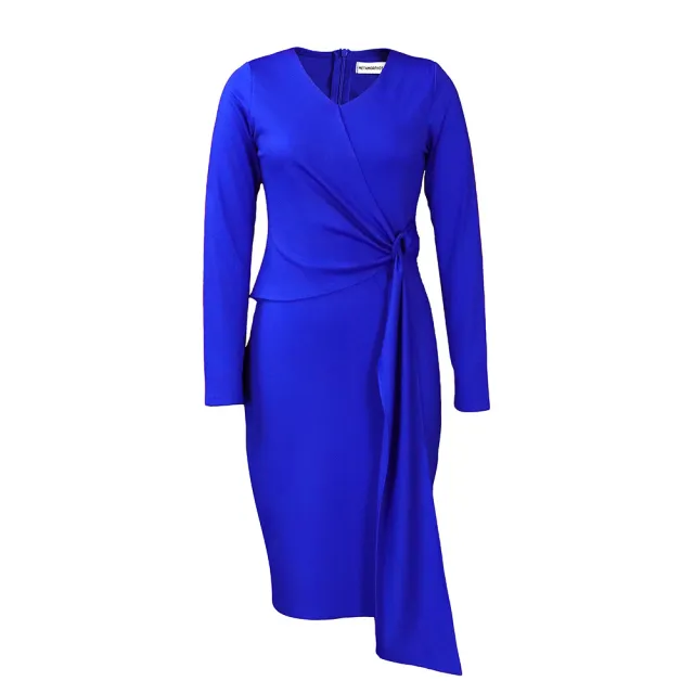 Women's Fashion Plus Size V neck Long sleeve Dress Blue - Shop at LoveMi