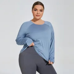 Large Size Loose Thigh-length Thin Yoga Wear Mesh Beauty Back Breathable Top - Haze Blue - View 1