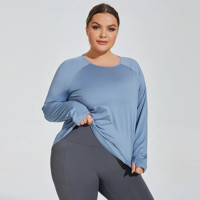 Large Size Loose Thigh length Thin Yoga Wear Mesh Beauty Back Breathable Top Haze Blue - Shop at LoveMi