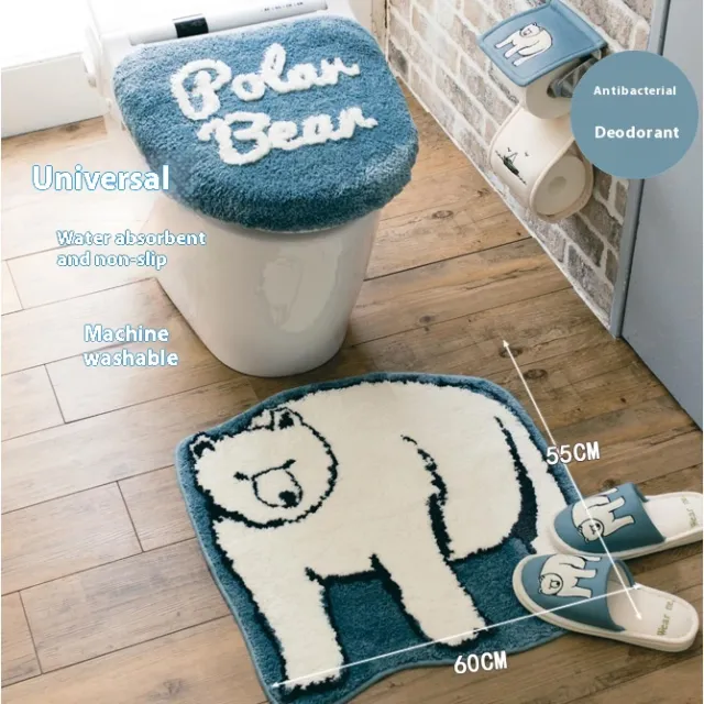 Toilet Seat Cover Toilet Seat Toilet Four Plush Dark Blue Bear 3Piece Set - Shop at LoveMi