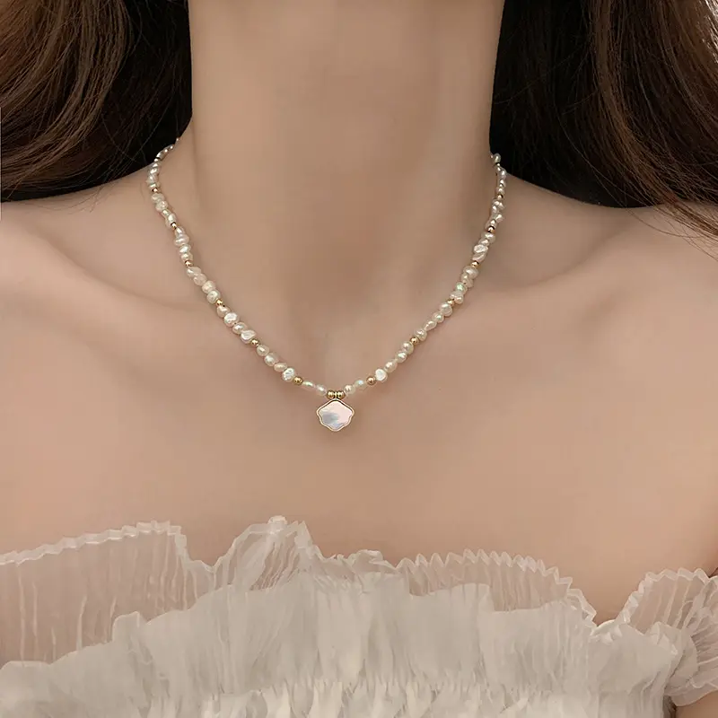 Women's Freshwater Shell Pearl Necklace Bracelet