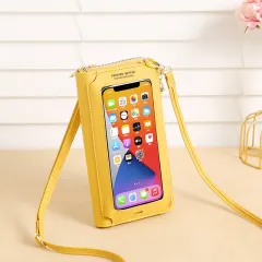 Women's Touch Screen Phone Bag Crossbody Transparent Mini - Yellow - View 1