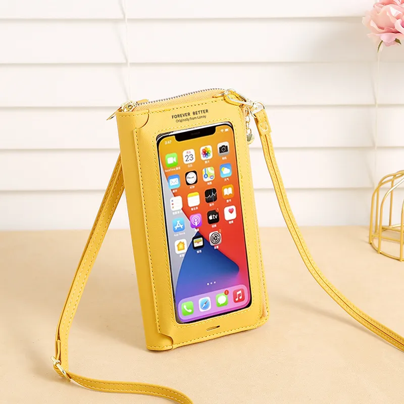 Women's Touch Screen Phone Bag Crossbody Transparent Mini - Yellow