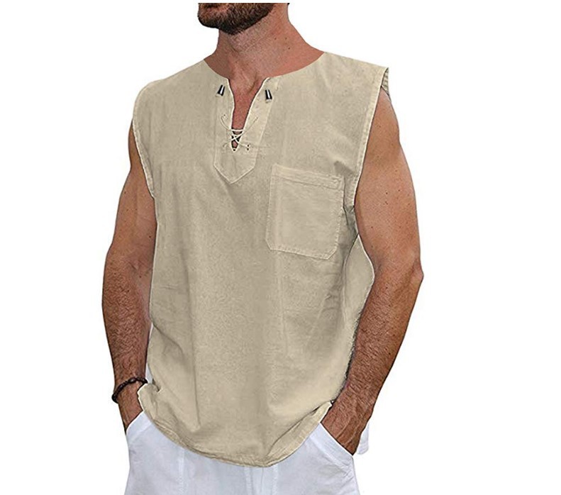 Title 8, Mens Eyelet Lace Cotton And Linen Vest Shirt, ...