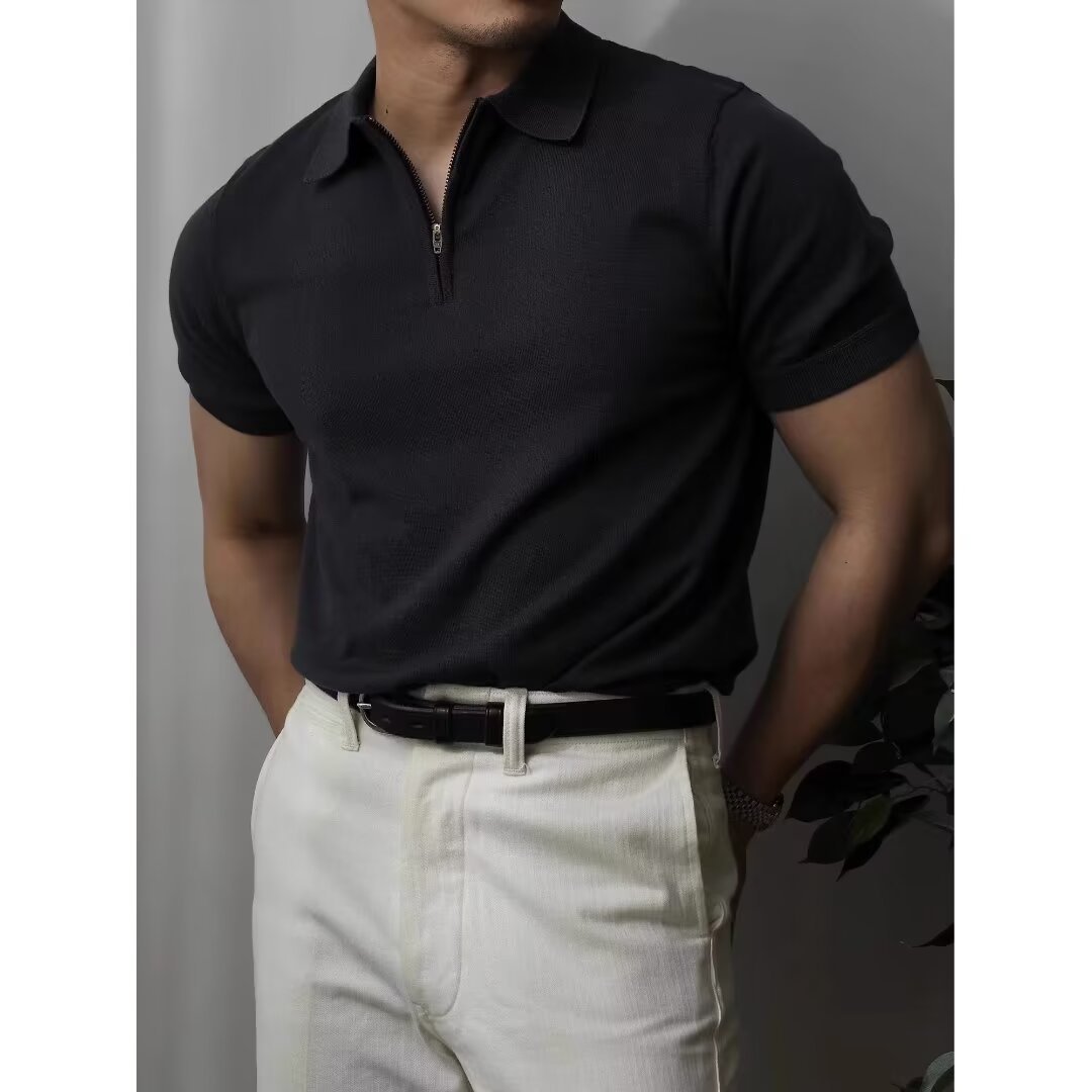 Men's Summer Short-Sleeve Simple Solid-Color Slim-Fit Knit Shirt 2