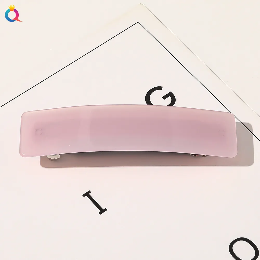 Square Grip Acetate Acrylic Spring Clip Hair Accessory - Light Pink