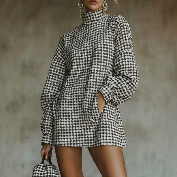 Houndstooth Elegant Slimming Dress For Women product image