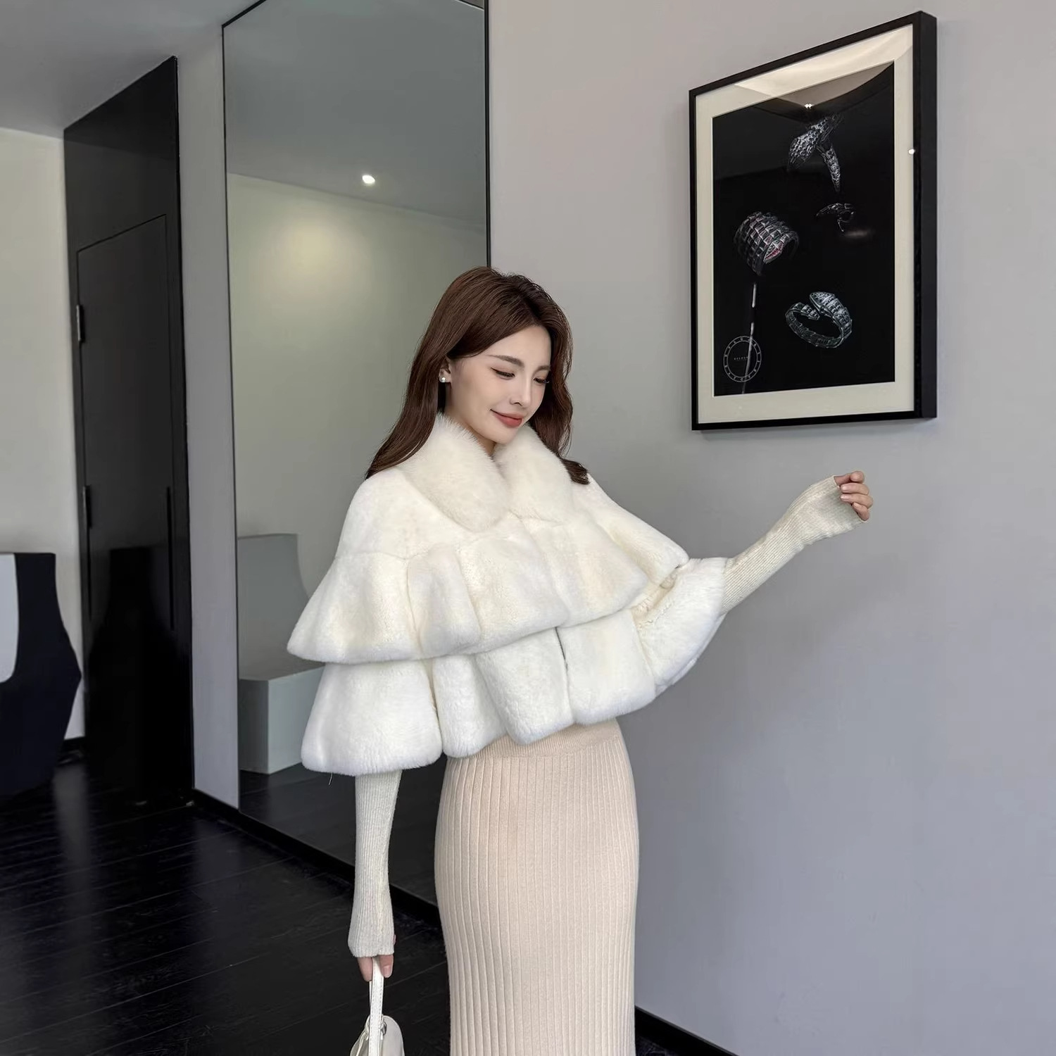 Autumn And Winter Environmental Protection Rex Rabbit Wool Cape Shawl